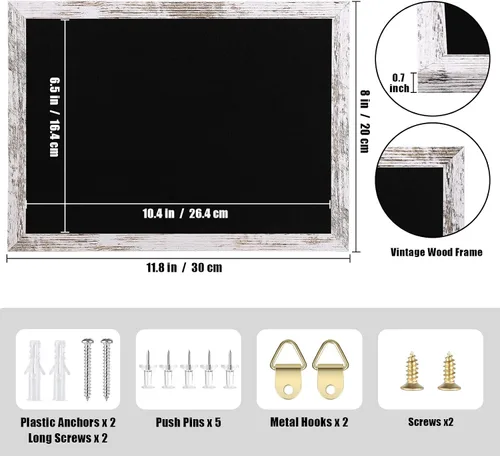 Miniatura 2 de Tablón de anuncios de fieltro negro, pequeño tablón de anuncios decorativo para colgar en paredes con marco de madera blanco, tablero de visión
