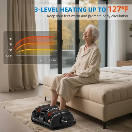 Miniatura 4 de CARESKYpro Masajeador de pies con calor, 3 terapias de calentamiento 5 intensidades, amasado profundo y rodado para la circulación de pantorrillas