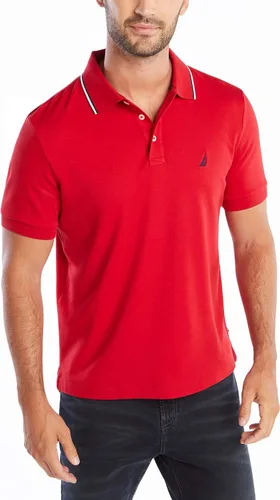 Nautica - Camiseta tipo polo de manga corta para hombre, con corte clásico y diseño de cuello con borde de dos colores