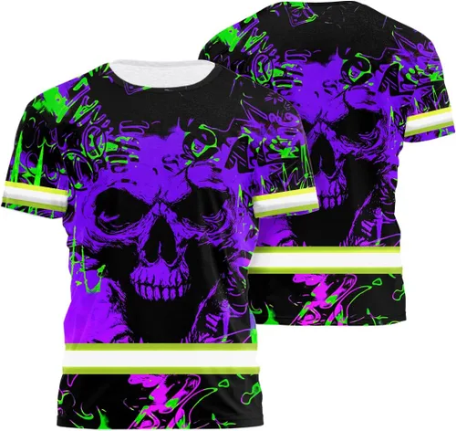 Miniatura 21 de Camisa de alta visibilidad de calavera con bandera de Estados Unidos para hombres, camisas de seguridad con nombre personalizado, ropa de trabajo