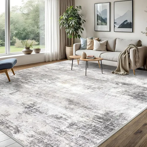 Miniatura 191 de IOHOUZE Alfombra pequeña abstracta de 2 x 3 pies, alfombra de entrada lavable para entrada interior, alfombras con respaldo de goma, alfombra gris