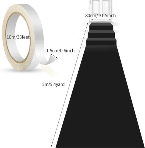 Miniatura 3 de Shappy Alfombra negra para fiesta, 1.94 oz/m², para baile de graduación, con cinta adhesiva, alfombra de pasillo para eventos, graduados, bodas
