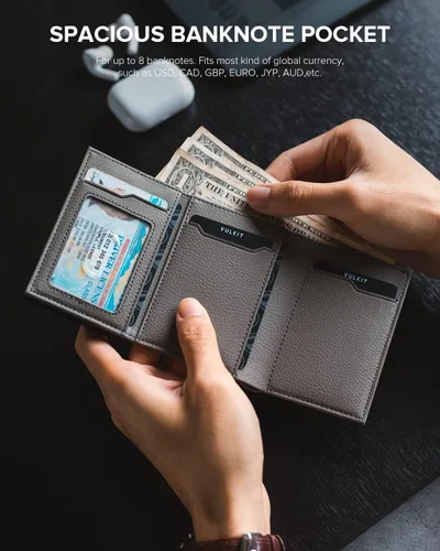 Miniatura 4 de VULKIT Cartera con bolsillo para monedas, cierre magnético, con ventana de identificación, billetera de cuero para efectivo y tarjetas de crédito