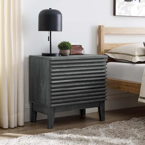 Miniatura 2 de Modway Render Mid-Century - Mesita de noche moderna con dos cajones, color carbón