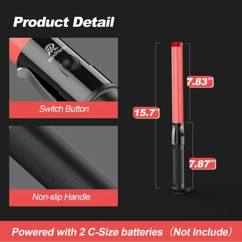 Miniatura 5 de RoadHero Varita de tráfico de 16 pulgadas, paquete de 2 luces de control de tráfico aéreo con 3 modos intermitentes, varitas de señal de seguridad