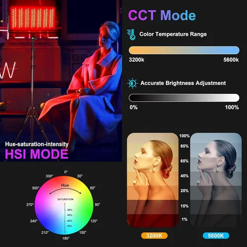 Miniatura 4 de GVM - Luz de video RGB 1500D, luz de fotografía de 75 W con control Bluetooth, panel de luz LED para fotografía, estudio de YouTube, grabación