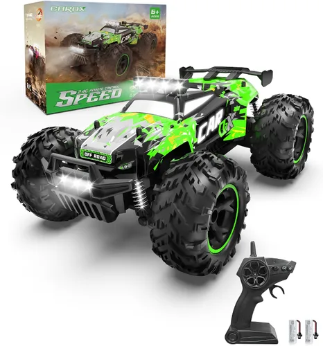 Carox Auto de Control Remoto, Coche RC de Alta Velocidad de 2.4GHz 26KM/H, Camión Monster Todo Terreno 1:18 con Luces LED, Acelerador Proporcional y