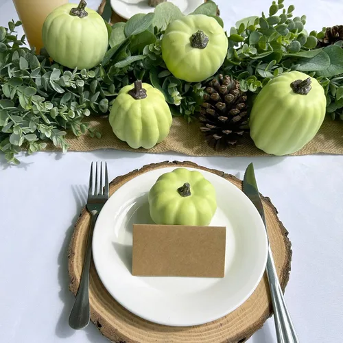 Miniatura 9 de Winlyn 7 calabazas artificiales de cosecha de color verde claro surtidas para Acción de Gracias, Halloween, otoño, mesa de boda, centro de mesa