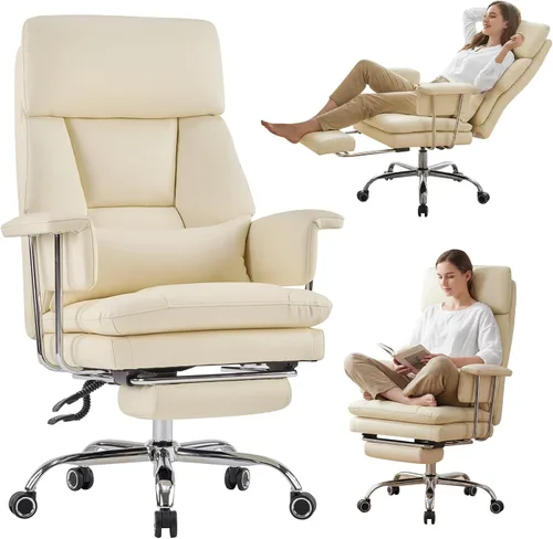Miniatura 9 de Furniliving Silla de oficina grande y alta con reposapiés, silla de oficina ejecutiva de piel sintética con respaldo alto y soporte lumbar