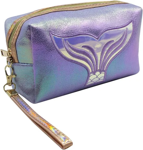 Miniatura 2 de Bolsa de cosméticos holográfica, organizador de artículos de tocador de viaje, bolsa de almacenamiento de sirena, bolsas de maquillaje pequeñas