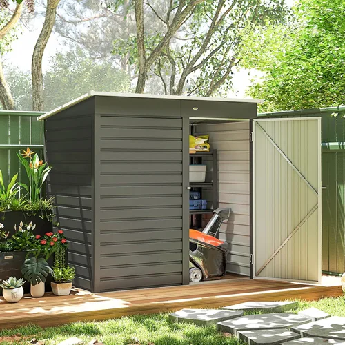 Outsunny Cobertizo de almacenamiento al aire libre de 6 x 4 pies, fácil de ensamblar, cobertizo de herramientas de jardín de metal con puerta con