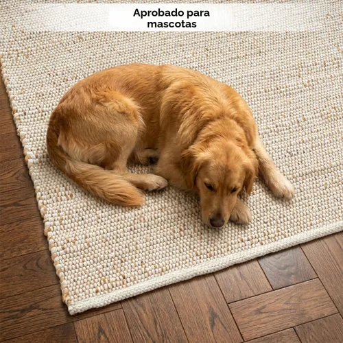 Miniatura 3 de GRUHUM Alfombra rectangular de algodón de yute de 5 x 8 pies, tejida a mano, de tela natural, para sala de estar, dormitorio y cocina, alfombra