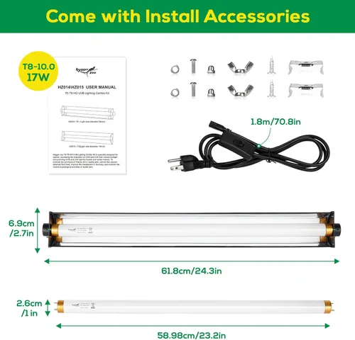 Miniatura 6 de T8 10.0 UVB - Kit combinado de iluminación de bombilla UVB para reptiles, luz UVB HO de 17 W para reptiles, campana de terrario con barra de luz UVB