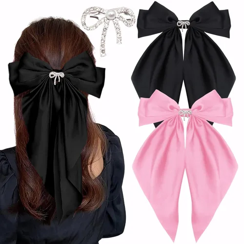 Miniatura 7 de Pinzas para el cabello con lazo grande para mujeres y niñas, bonitos lazos de satén sedoso, pasadores, accesorios para el cabello, cintas de cola