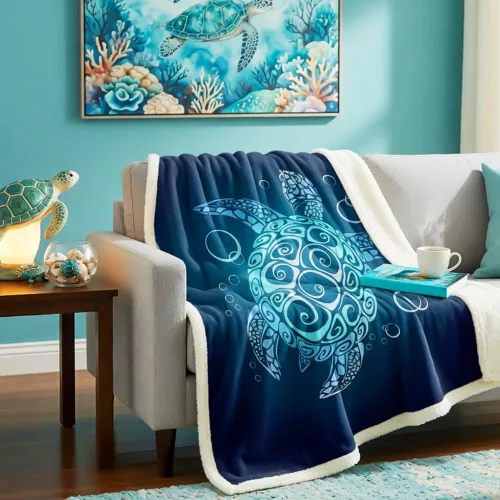 Miniatura 4 de Sleepwish - Manta de vellón de tortuga para niños, niñas y niños, de felpa suave, color teja y turquesa, sherpa, para sofá o silla, tamaño bebé