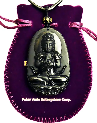 Miniatura 7 de Collar con dije de Buda. Collar con amuleto talismán Bodhisattva de Buda, de obsidiana., sin metal, 0580