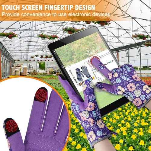 Miniatura 5 de Guantes de jardinería de cuero para mujer, guantes de jardín a prueba de espinas, guantes de trabajo para pantalla táctil, regalos ColorR