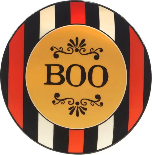 Miniatura 2 de Spooky - Platos de canapé de Halloween, juego de 4 platos de cerámica de 6 pulgadas con frases festivas: BOO, Let's Get Spooky, Beware & Come In for