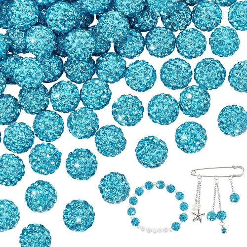 Miniatura 34 de Pandahall - Bolas de arcilla de 10 mm, tipo discoteca con 100 unidades, cuentas de polímero de arcilla con diamantes de imitación, creaciones Azul