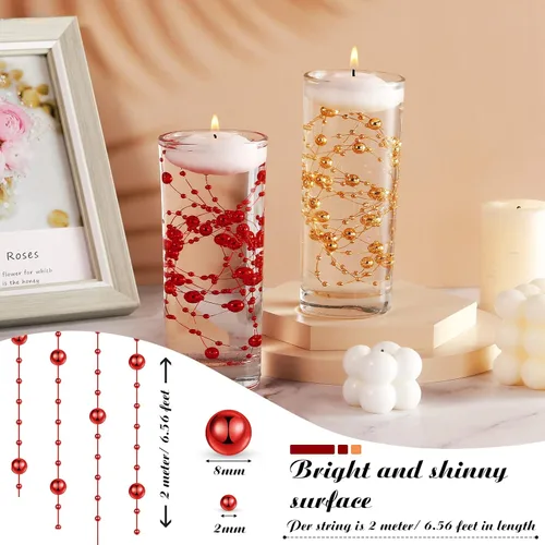 Miniatura 2 de Hicarer Cadena de perlas de 157 pies con 24 cuerdas para velas flotantes, perlas de imitación como relleno de jarrón, ideal para bodas, fiestas