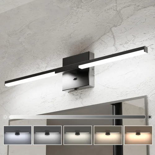 Luz de Tocador de Baño Moderna Ensenior 61 cm, Atenuador Incorporado, Luces de Baño LED Atenuables de 5CCT 14W, Luz de Barra Negra para Gabinetes de