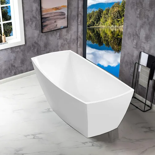 Miniatura 5 de WOODBRIDGE Bañera de remojo acílica blanca independiente de 67 "con desagüe y desbordamiento negro mate blanco/negro mate