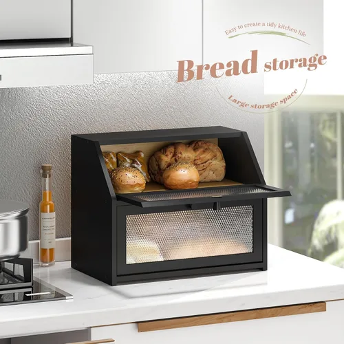 Miniatura 6 de STDDRE Caja de Pan para Encimera de Cocina Cubo de Doble Capa Caja de Almacenamiento de Pan de Capacidad Extra Grande Estilo Granja con Ventanas