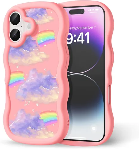 Miniatura 306 de Compatible con iPhone SE/8/7 Funda para Mujeres y Niñas, Marco Ondulado Rizado con Patrón Lindo, Estética Delgada Suave Silicona TPU Parachoques
