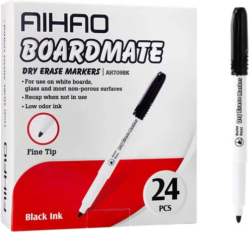 Miniatura 2 de AIHAO Marcadores negros de borrado en seco, punta fina, marcador de pizarra blanca, paquete de 24, bajo olor, punta de viñeta, escritura en pizarras