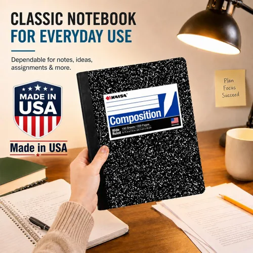 Miniatura 5 de KAISA Cuadernos de composición de 100 hojas, con rayas universitarias, 9.75 x 7.5 pulgadas, cuaderno clásico de composición primaria de mármol, 20