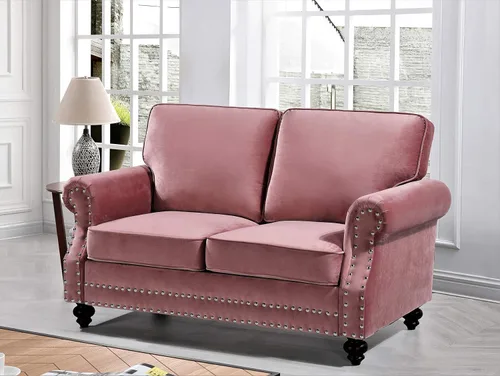 Miniatura 21 de Container Furniture Direct Lotus - Sofá biplaza tapizado de terciopelo moderno de mediados de siglo, con brazos enrollados, color beige
