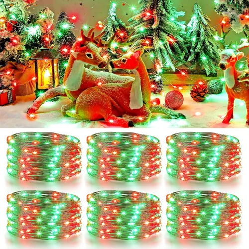 Enhon Paquete de 6 Luces de Hadas en Cadena de Navidad con Temporizador, 16.5 pies 50 LED Cadena de Luces de Alambre de Cobre que Funciona con