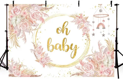 Miniatura 3 de SENDY Telón de fondo bohemio de 7 x 5 pies para niña, diseño floral rosa para baby shower, decoración de fiesta de baby shower, fiesta de baby