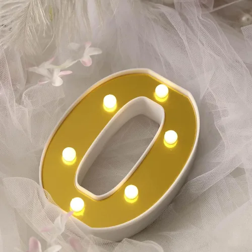 Miniatura 2 de Efavormart - Letrero 3D con luz LED de 6 pulgadas, color dorado con número 0, espejo frontal blanco cálido, funciona con pilas, brillo 72H