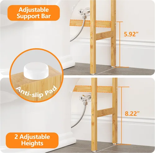 Miniatura 3 de AMBIRD Almacenamiento sobre el inodoro, organizador de baño de 3 niveles sobre el inodoro con estantes de bambú resistentes, estante de inodoro