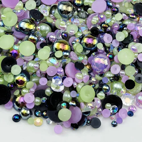 Miniatura 14 de Diamantes de imitación de media perla roja y negra de 1.06 oz para manualidades, tamaño mixto de 0.116 a 0.394 pulgadas, diamantes de imitación