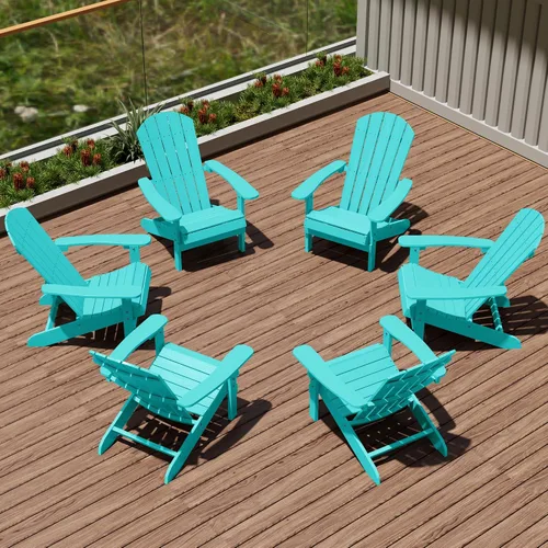 Miniatura 29 de YEFU Silla Adirondack de plástico resistente a la intemperie, sillas de patio con instalación fácil en 5 pasos, se ve exactamente como madera real