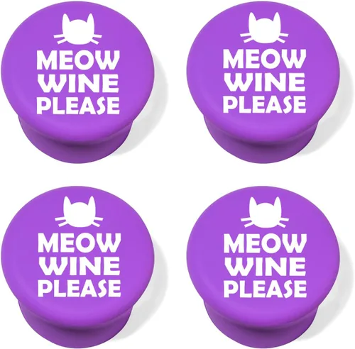 Miniatura 5 de Tapón de silicona para botellas de vino y bebidas, juego de 4 divertidos Cat Meow Wine Please (negro)