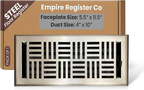 Miniatura 8 de Empire Register Co, Registro de piso de acero - 2x10 pulgadas, diseño Art Nouveau, acabado negro texturizado, rejillas de ventilación de piso