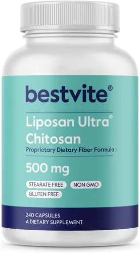 BESTVITE Liposan Ultra Chitosan 500mg (240 cápsulas) - Acción más rápida patentada que el quitosano normal, sin estearatos, sin rellenos