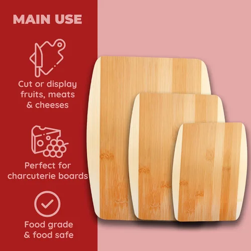 Miniatura 3 de Tabla de cortar de bambú, juego de tablas de cortar: ideal para preparar comidas y servir, embutidos, tablas de cortar de madera ecológicas
