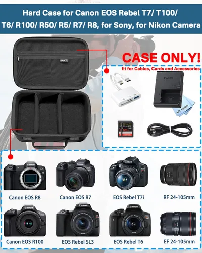 Miniatura 2 de RAIACE Funda rígida compatible con Canon EOS Rebel T7/T100/T6/R100/R50/R5/R7/R8, para Sony, para cámara Nikon. Bolsa de cámara de gran capacidad