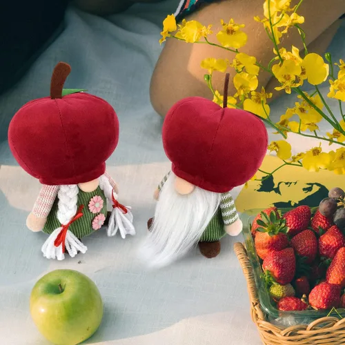 Miniatura 4 de 2 piezas de gnomos de manzana para parejas, adornos de felpa hechos a mano, muñeca sueca Tomte, fruta, nisse, elfo, bandeja escalonada, gnomo, rojo