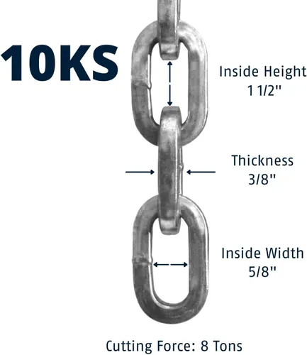 Miniatura 3 de ABUS Cadena de seguridad cuadrada de acero endurecido 10KS de 10 pies x 3/8 pulgadas de grosor para bicicletas, contenedores, remolques