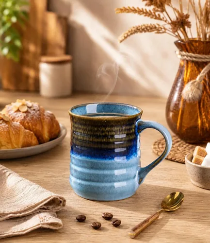 Miniatura 2 de GBhome 18oz Large Coffee Mug, Handmade Ceramic Coffee Mug for Latte/Tea/Beer/Hot Cocoa, Dishwasher & Microwave Safe, Gradient blue