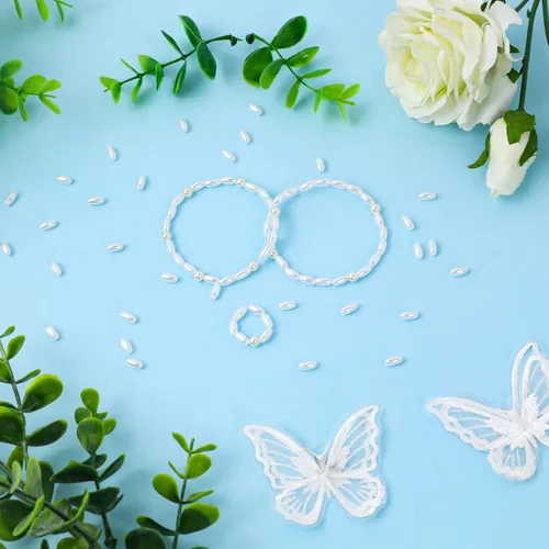 Miniatura 5 de KALIONE 1000 cuentas de arroz de avena, cuentas sueltas para hacer joyas, cuentas largas blancas ABS con agujero de 0.079 pulgadas para pulseras