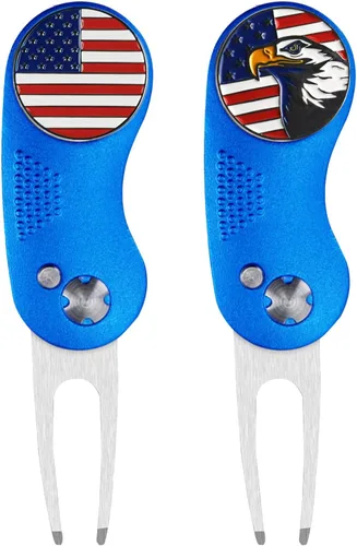 Miniatura 15 de FINGER TEN Herramienta de reparación de golf Divot y marcador de bola, paquete económico, plegable de acero inoxidable magnético con botón