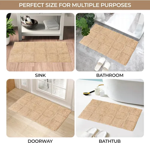 Miniatura 5 de Superior Juego de alfombras de baño antideslizantes de algodón con respaldo de látex en aerosol, 20 x 30 pulgadas, 24 x 36 pulgadas, 2 piezas, salvia