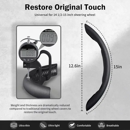 Miniatura 5 de Funda de cuero de napa para volante de automóvil para hombres y mujeres, microfibra ultrafina, antideslizante, transpirable, universal para volante