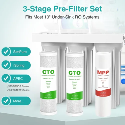 Miniatura 2 de SimPure Juego de repuesto de filtro de agua de ósmosis inversa de 1 a 3 etapas, compatible con APEC Essence & Ultimate Series, prefiltro